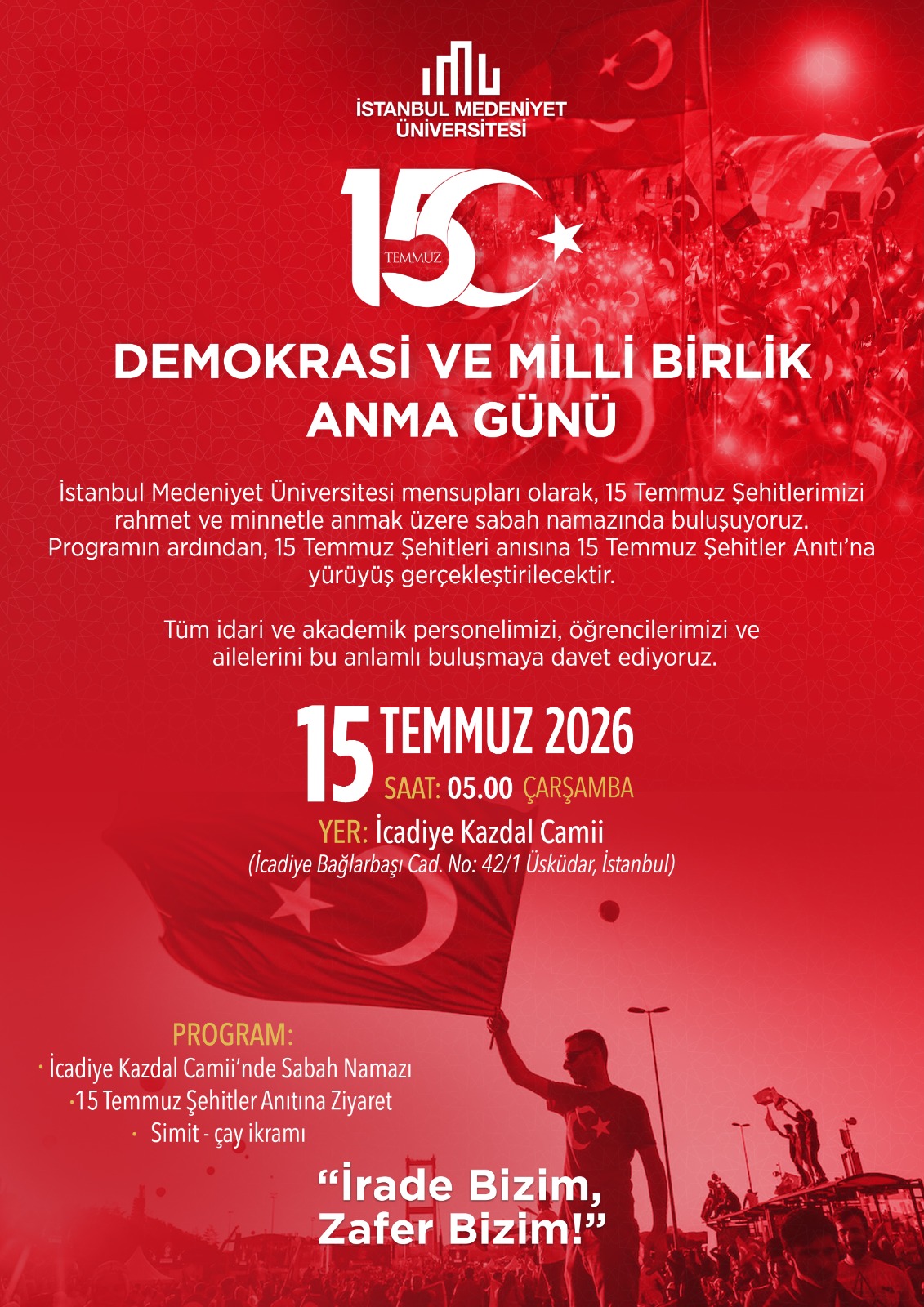 15 Temmuz Demokrasi ve Millî Birlik Günü Anma Programı afişi