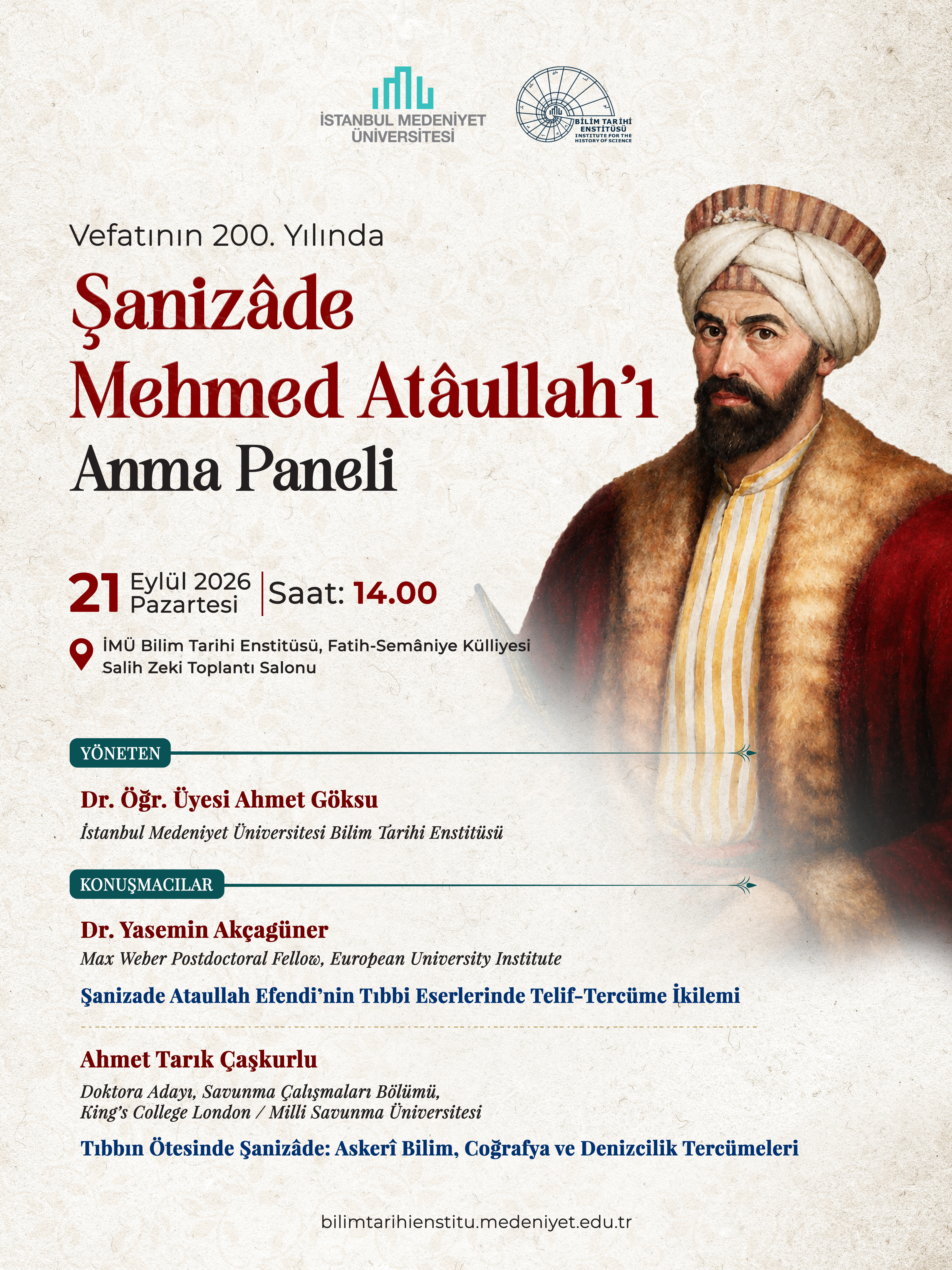 Vefatının 200. Yılında Şanizâde Mehmed Atâullah’ı Anma Paneli afişi